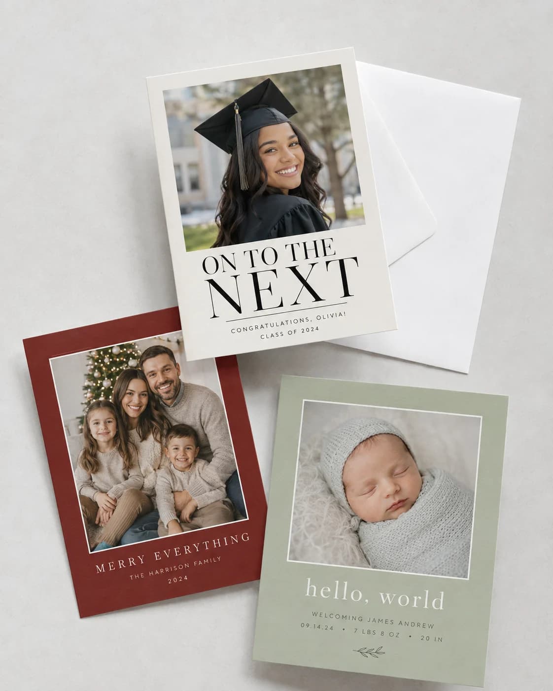Illustrative collection of personalized photo greeting cards