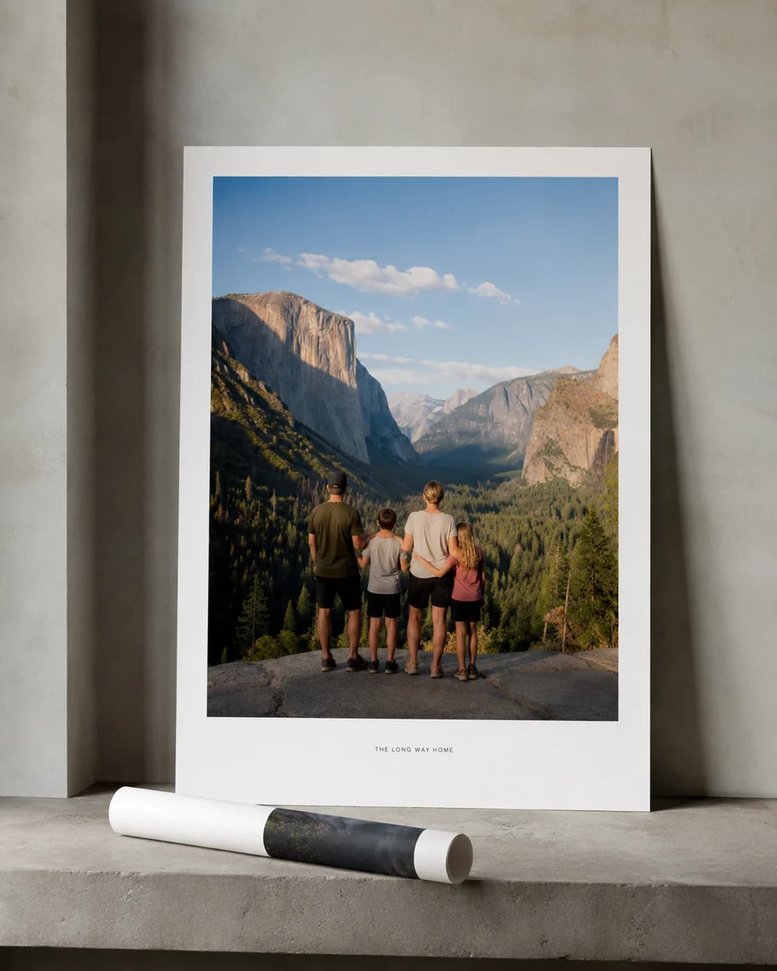 Illustrative framed photographic poster in a bright interior